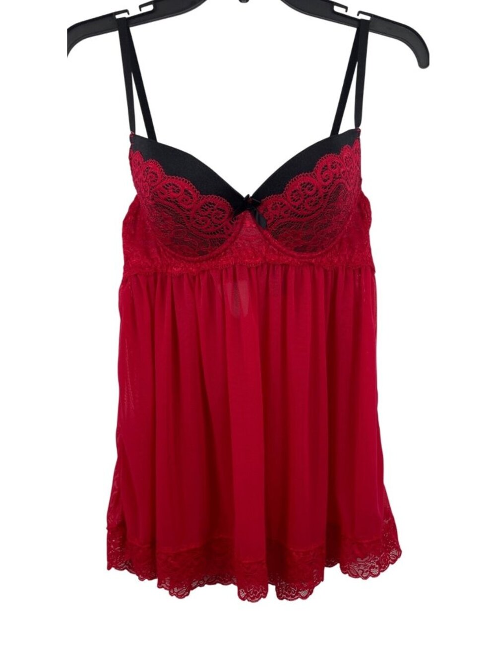 Dreamgirl Red Lace Babydoll Chemise Adjustable Straps & Sheer Skirt - Size Mediu